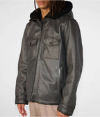 Men's Gray Leather Harrington Shearling Jacket by Avanzar
