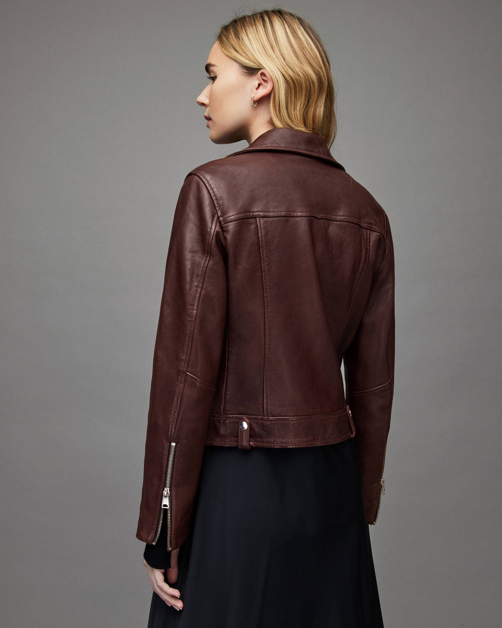 Women's Maroon Leather Biker Jacket – Classic & Stylish