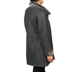 Distressed Black Shearling Leather Coat For Women