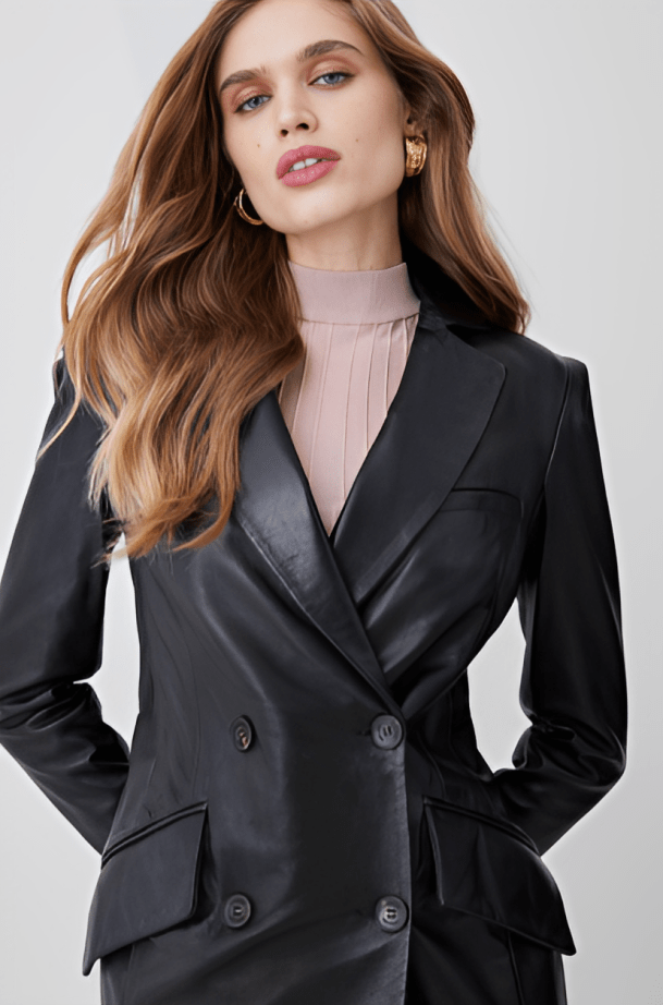 Women's Black Formal Leather Trench Coat