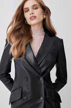 Women's Black Formal Leather Trench Coat