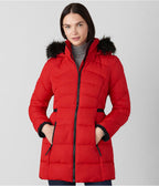 Women's Red Fur Hooded Puffer Coat