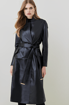 Women's Black Leather Trench Coat