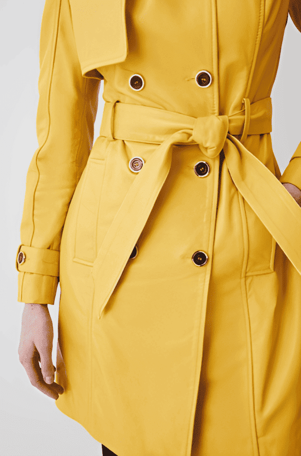 Women's Mustard Leather Trench Coat
