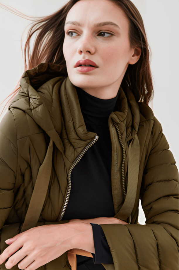 Women's Khaki Puffer Trench Coat