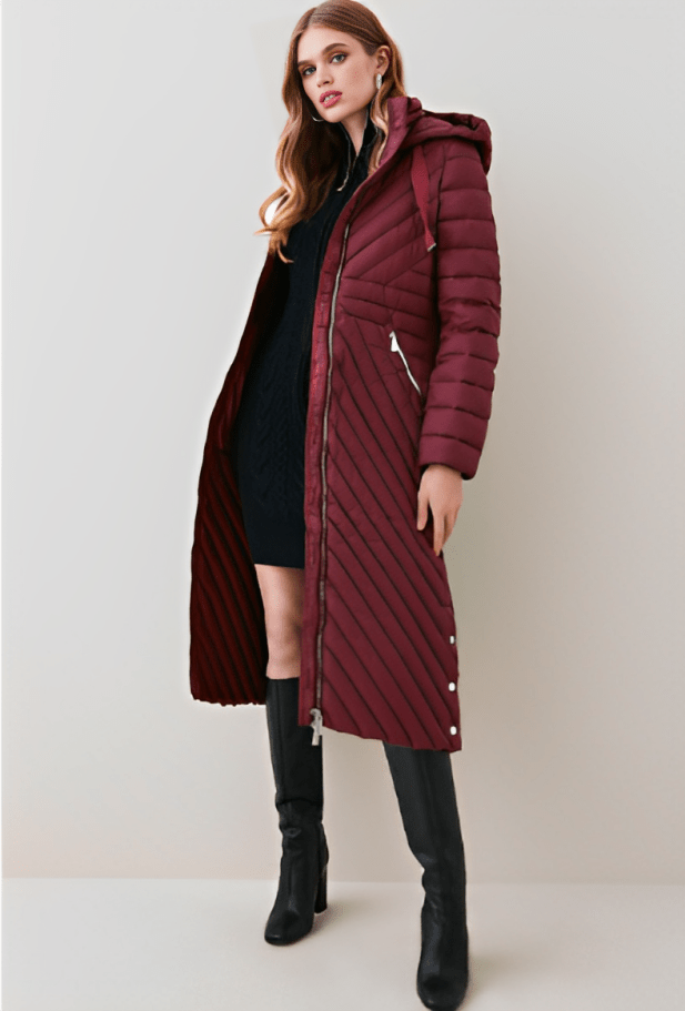 Women's Ox Red Puffer Trench Coat