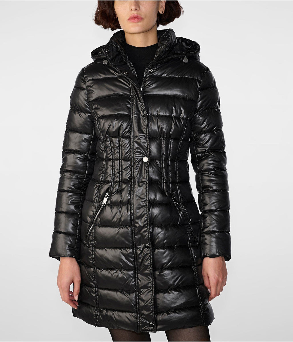 Women's Black Quilted Puffer Coat with Hood