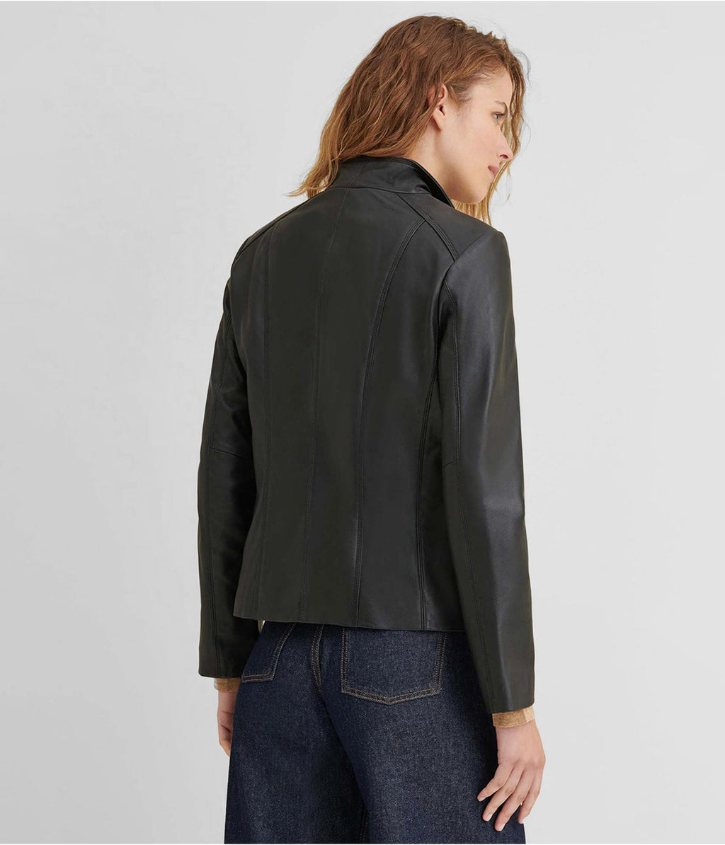 Women's Black Leather Scuba Jacket
