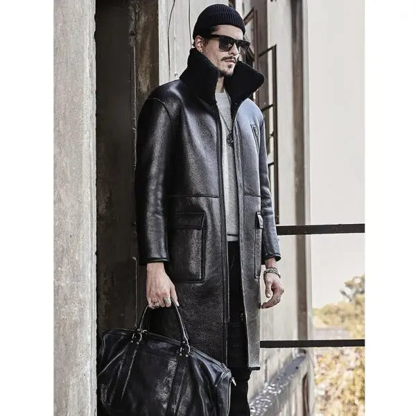 Men's Black Double-Sided Shearling Leather Coat