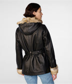 Women's Classic Black Shearling Leather Jacket - Timeless Elegance and Warmth