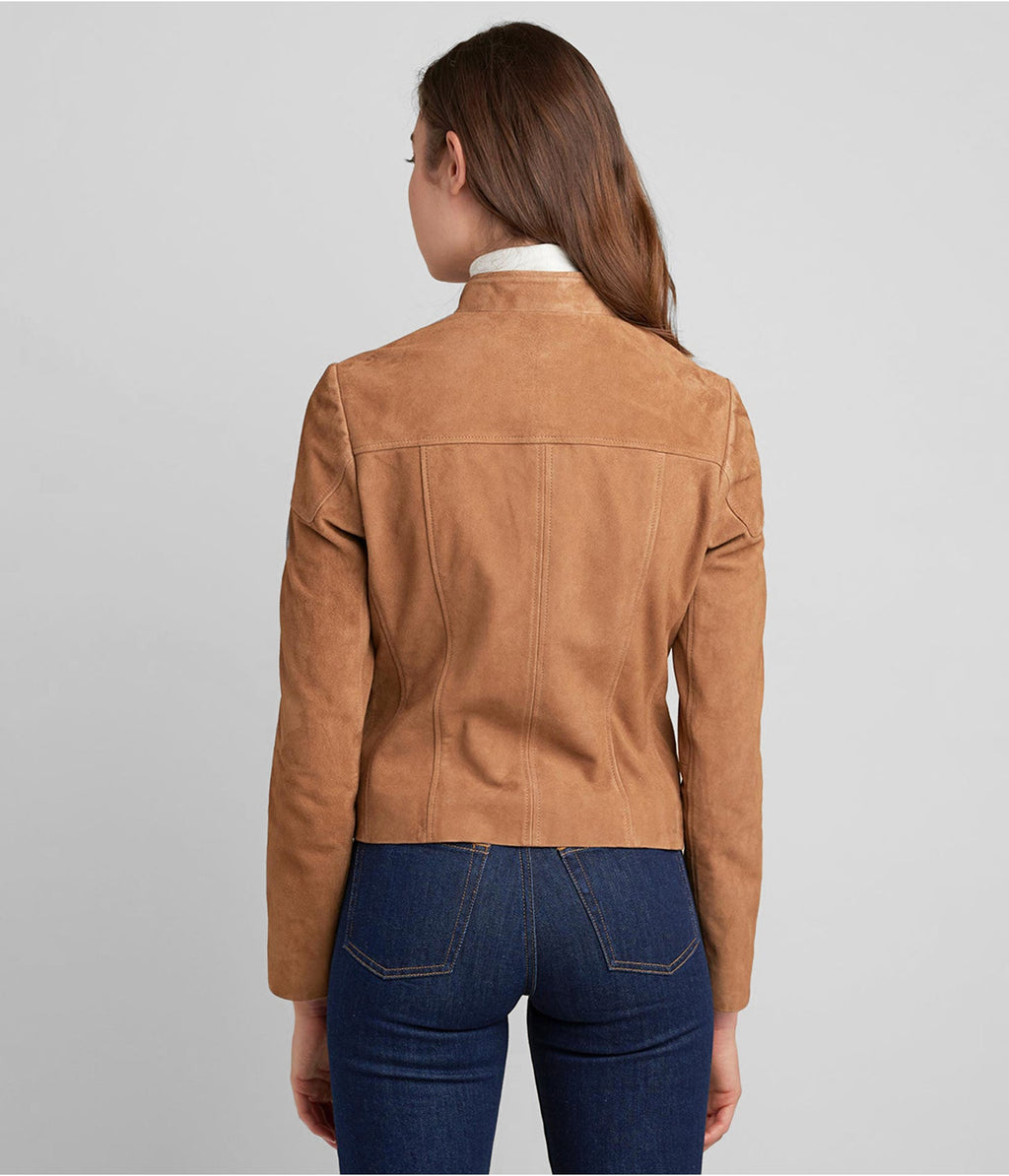Women's Tan Brown Suede Leather Biker Jacket