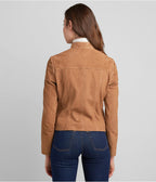 Women's Tan Brown Suede Leather Biker Jacket