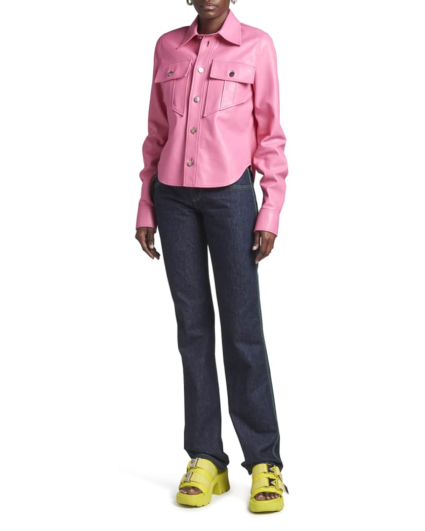 Women's Pink Full Sleeve Leather Shirt with Tailored Fit