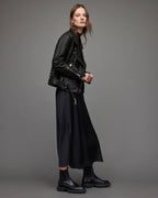 Women's Black Leather Biker Jacket with Belt