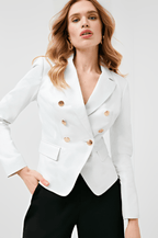 Women's White Leather Blazer with Golden Buttons