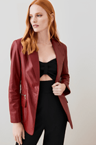 Women's Wine Red Leather Blazer