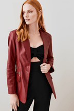 Women's Wine Red Leather Blazer