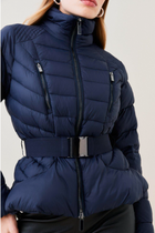 Women's Navy Blue Puffer Jacket with Belt - Chic and Cozy