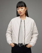 Women's White Puffer Leather Jacket - Elegant and Cozy