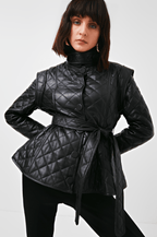 Women's Quilted Leather Jacket in Classic Black