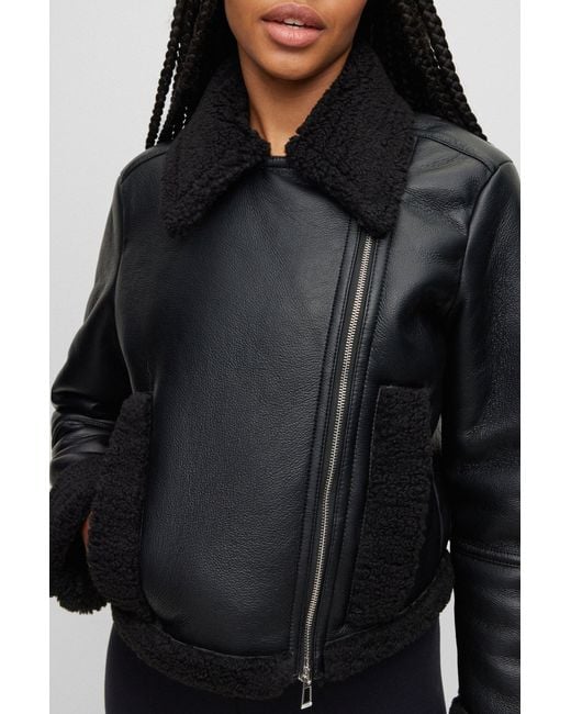Women's Black Shearling Biker Leather Jacket
