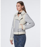 Women's Pearl Blue Shearling Leather Biker Jacket