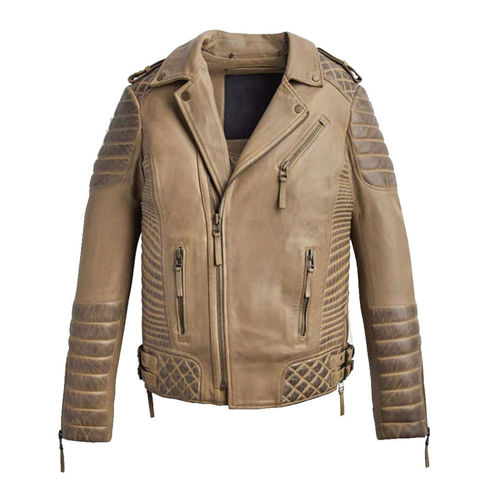Desert Brown Waxed Biker Leather Motorbike Jacket