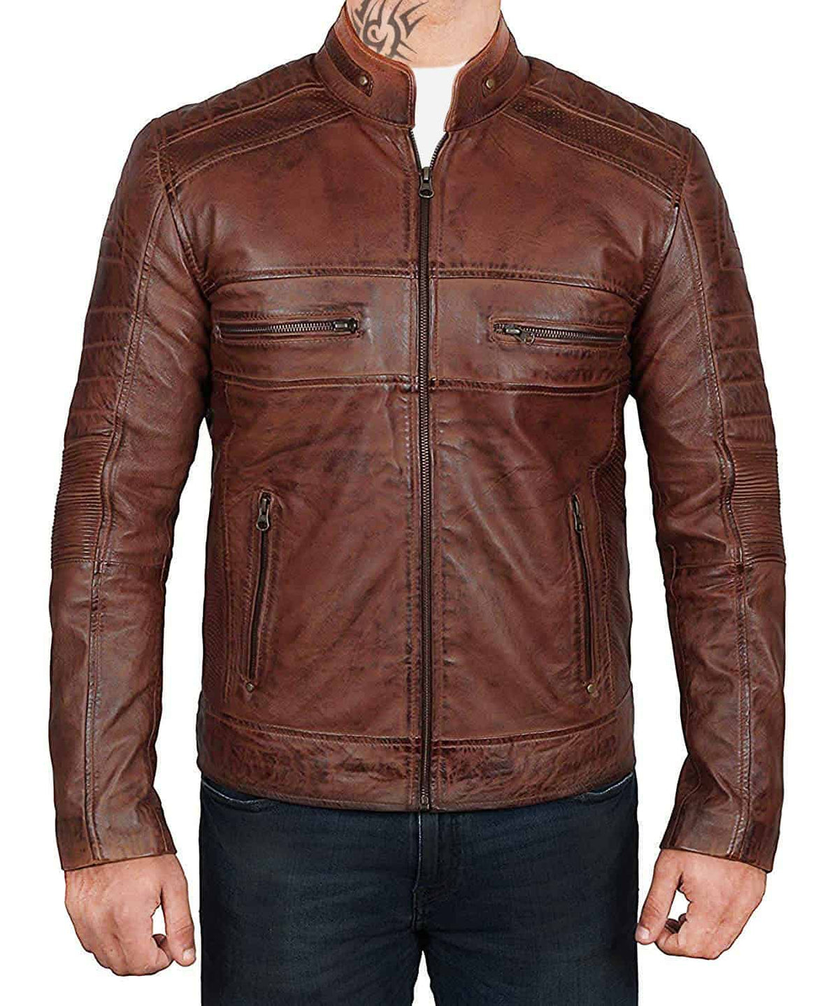 Motorcycle Fashion Men Brown Distressed Biker Jacket