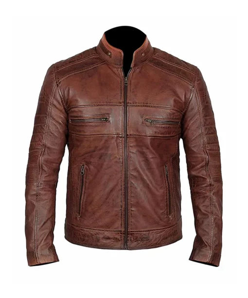 Motorcycle Fashion Men Brown Distressed Biker Jacket