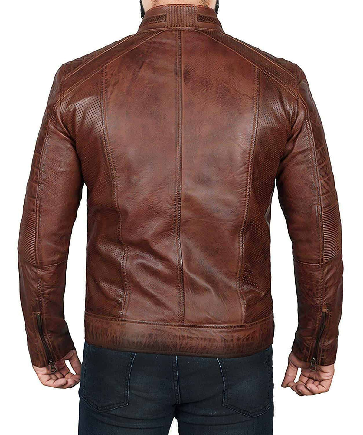 Motorcycle Fashion Men Brown Distressed Biker Jacket