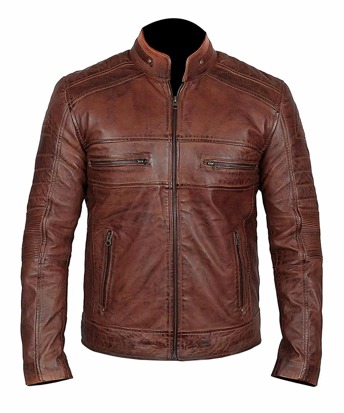 Motorcycle Fashion Men Brown Distressed Biker Jacket
