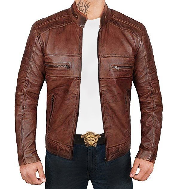 Motorcycle Fashion Men Brown Distressed Biker Jacket