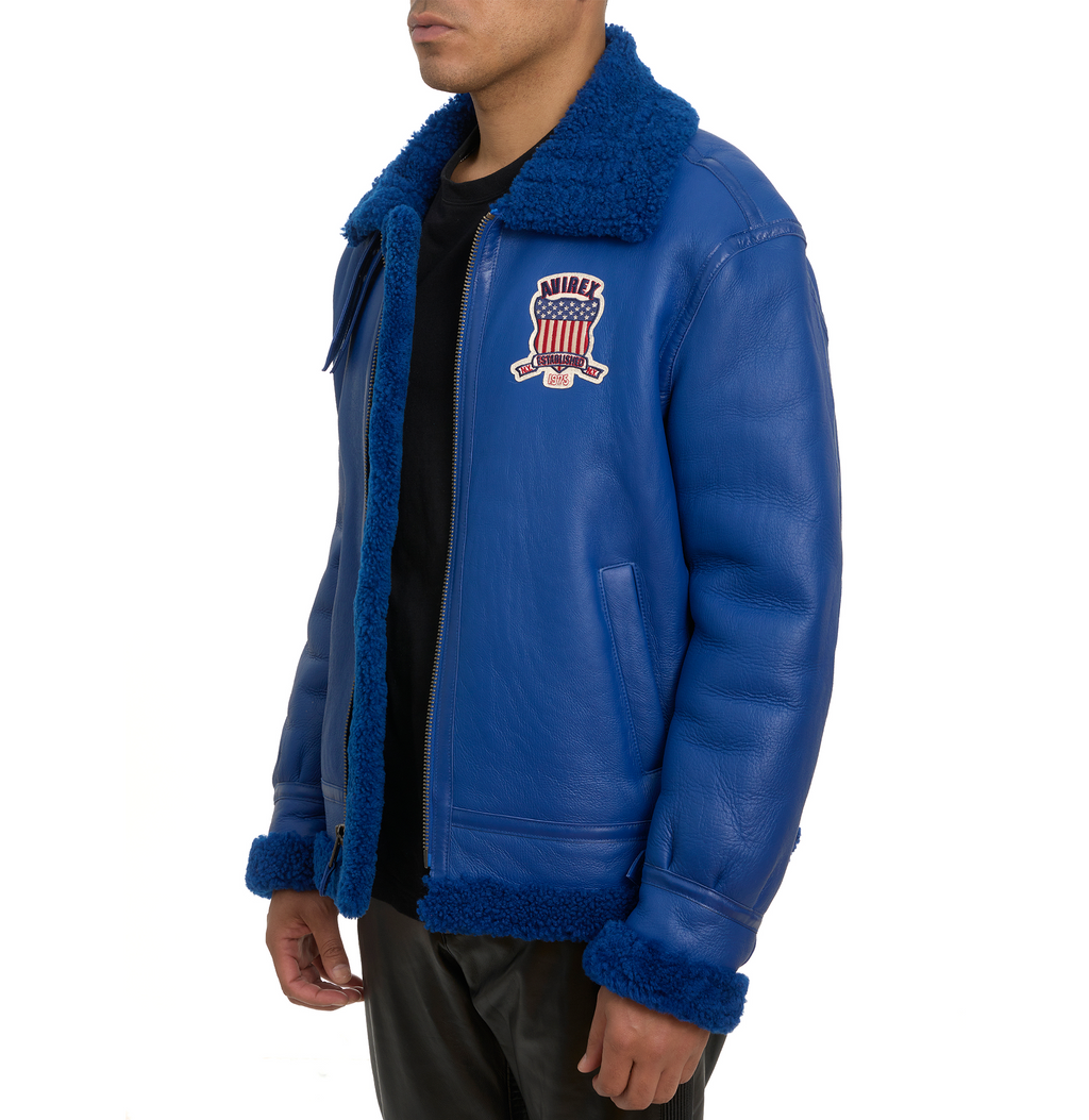 Original Winter Avirex B3 Shearling Blue Leather Jackets