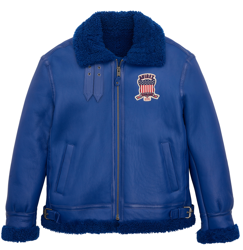 Original Winter Avirex B3 Shearling Blue Leather Jackets