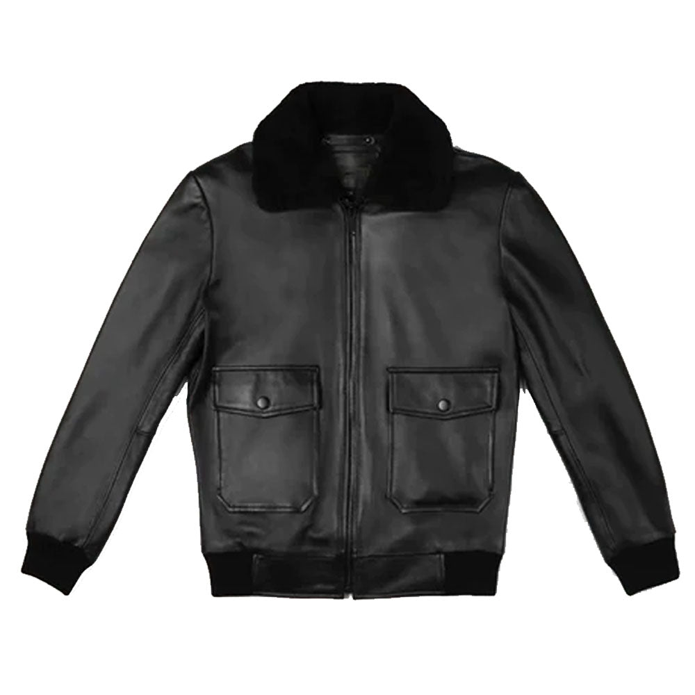 Mens Black G-1 Flight Leather Bomber Jacket