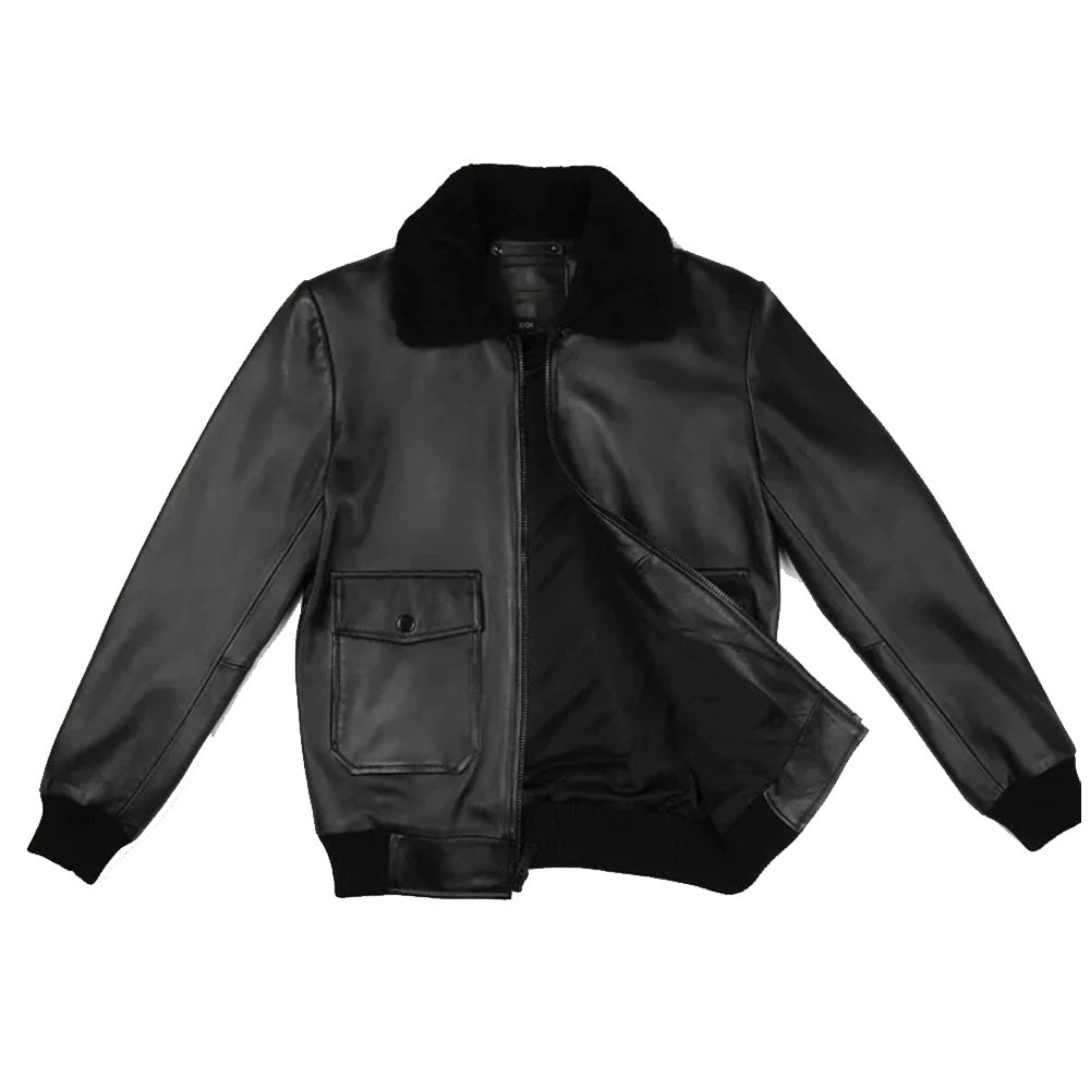 Mens Black G-1 Flight Leather Bomber Jacket