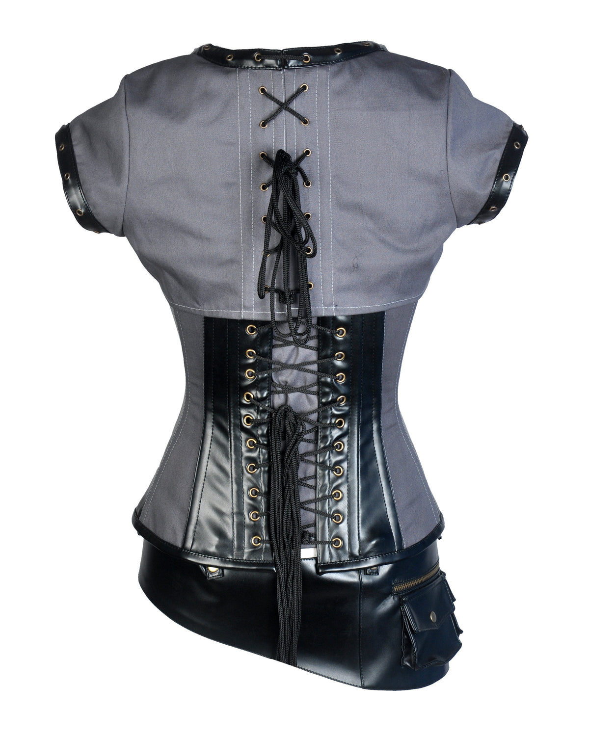 Pepe Taffeta & Faux Leather Overbust Corset With Jacket
