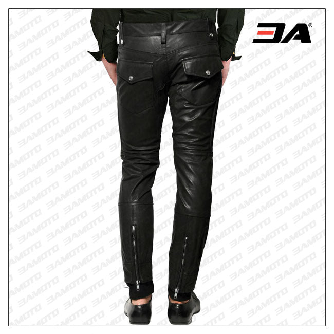Cross Zip Closing Leather Pant