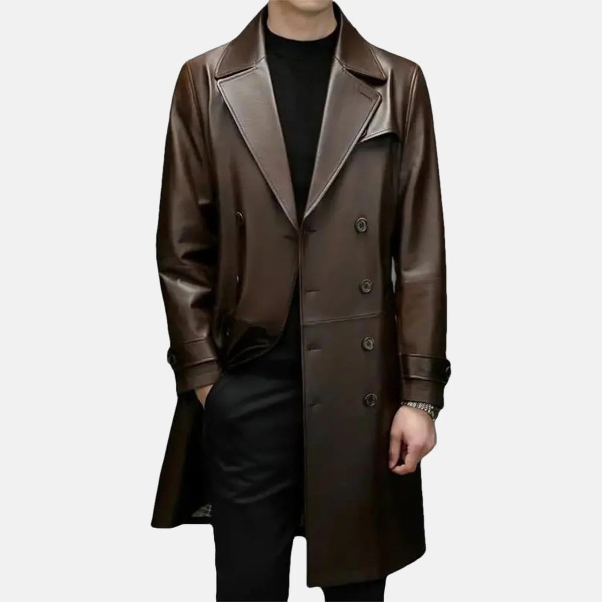 Cade Men's Brown Sheepskin Leather Duster Coat Ultimate Comfort & Timeless Elegance