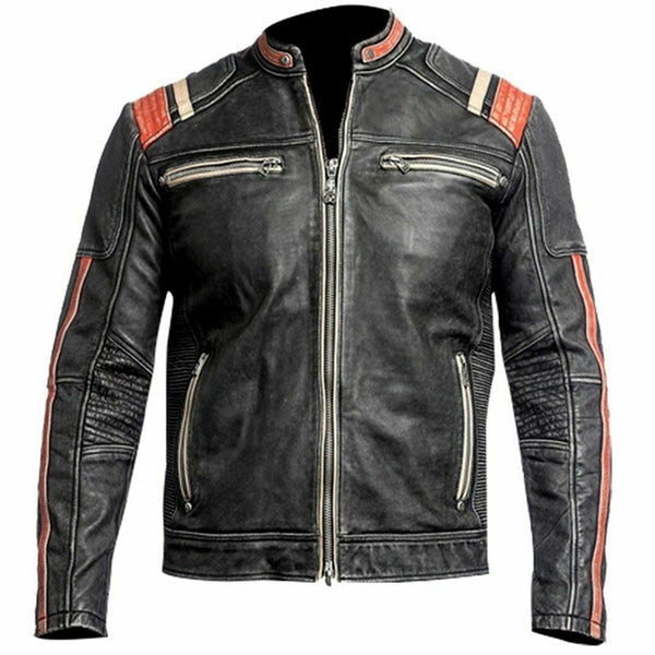 Men's Vintage Distressed Cafe Racer Leather Jacket