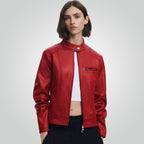 Cafe Racer Motorbike Style Red Leather Jacket