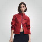 Cafe Racer Motorbike Style Red Leather Jacket