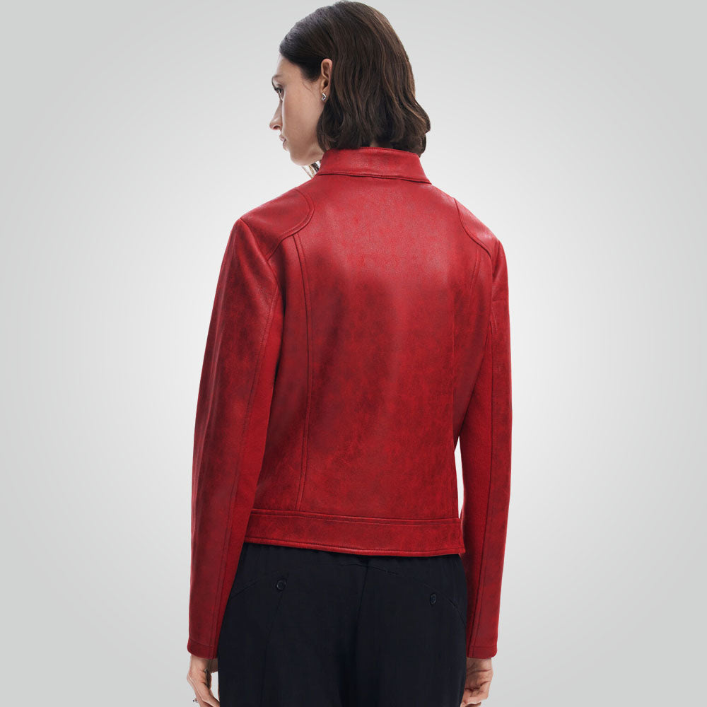 Cafe Racer Motorbike Style Red Leather Jacket