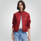 Cafe Racer Motorbike Style Red Leather Jacket