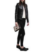 Callie Black Womens Cafe Racer Leather Jacket