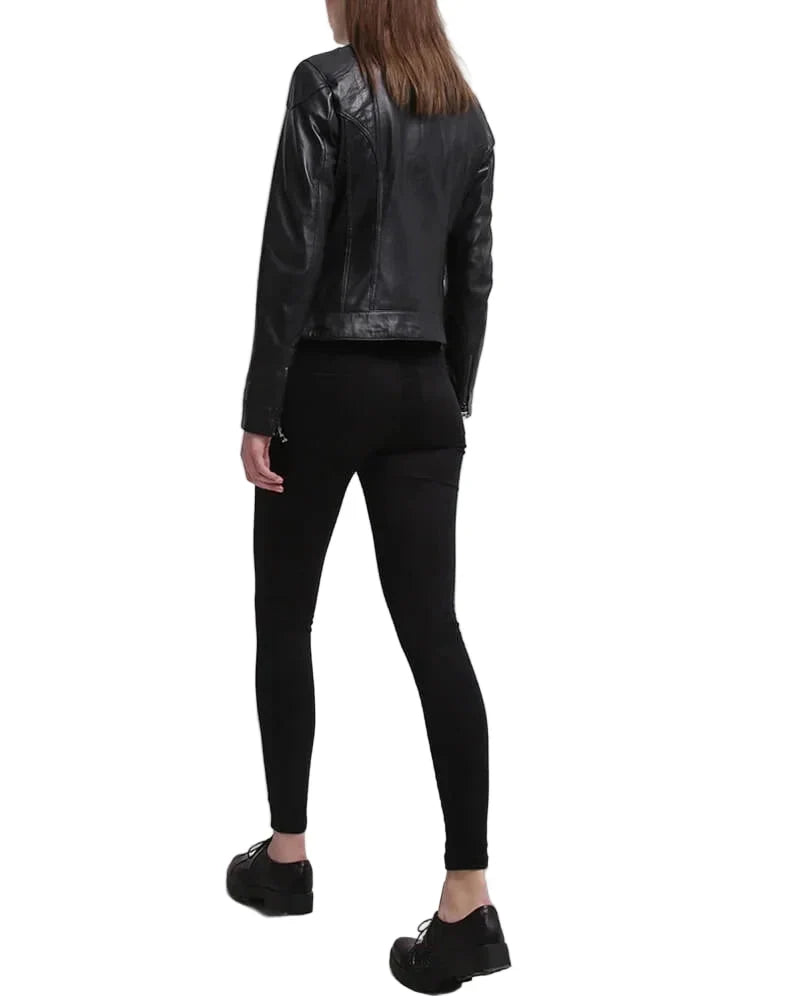 Callie Black Womens Cafe Racer Leather Jacket