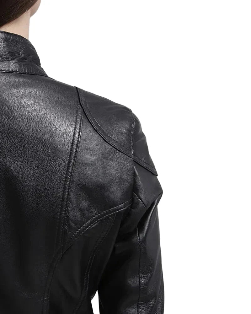 Callie Black Womens Cafe Racer Leather Jacket
