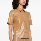 Camel Brown Leather Shirt for Women