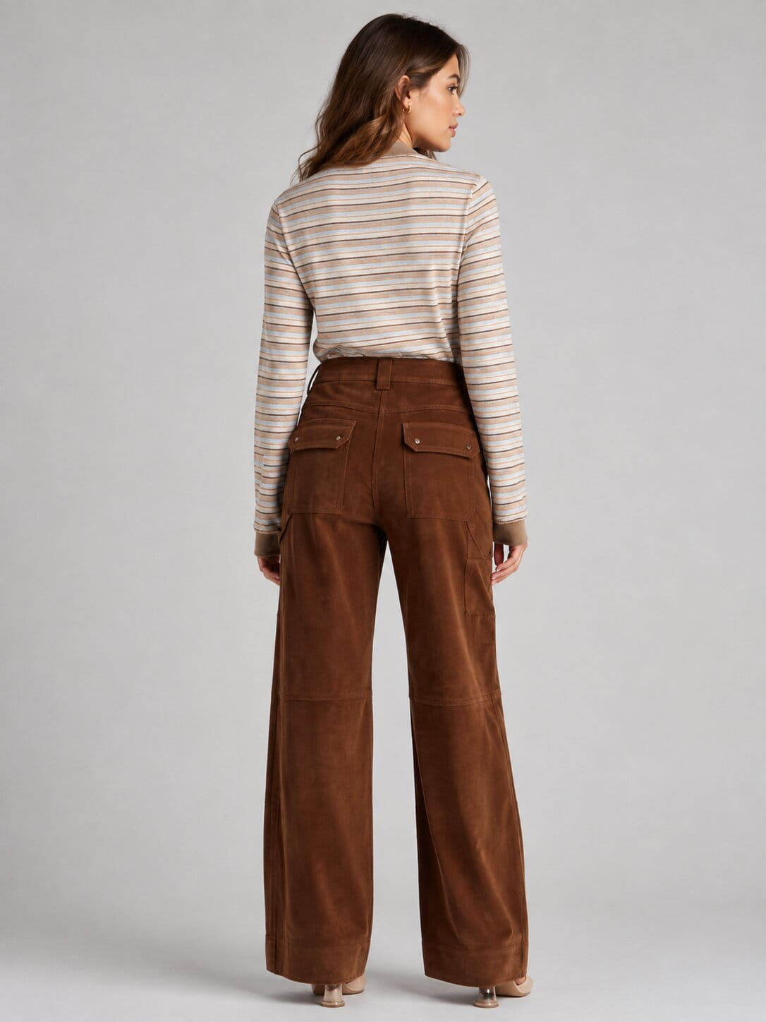 Camel Suede Leather Workwear Pants