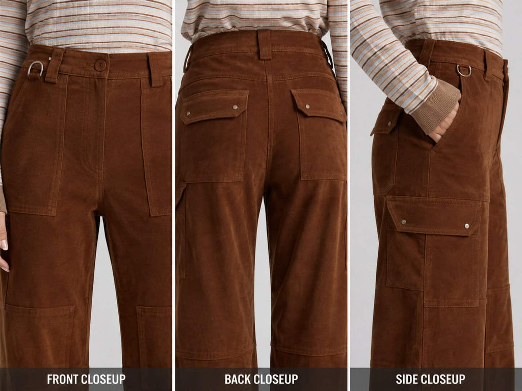 Camel Suede Leather Workwear Pants